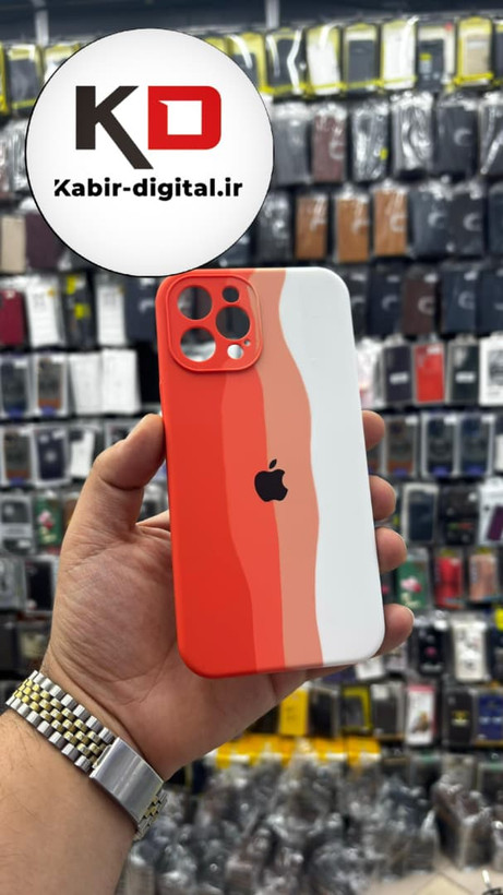 قاب گوشی iPhone 12 Pro Max آیفون سیلیکونی های کپی آبرنگی رنگین کمانی زیربسته محافظ لنزدار نارنجی