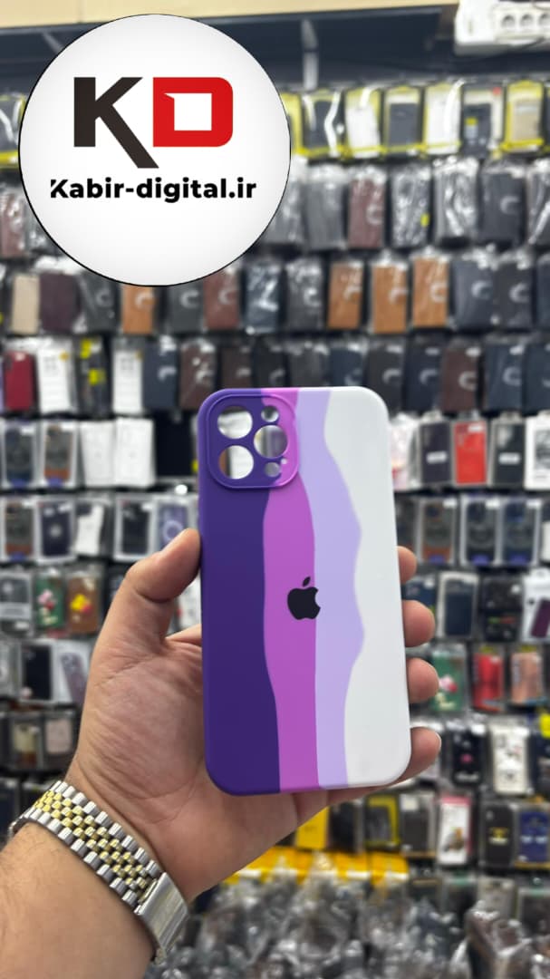 قاب گوشی iPhone 12 Pro Max آیفون سیلیکونی های کپی آبرنگی رنگین کمانی زیربسته محافظ لنزدار بنفش