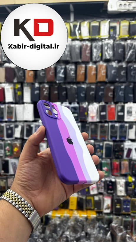 قاب گوشی iPhone 12 Pro Max آیفون سیلیکونی های کپی آبرنگی رنگین کمانی زیربسته محافظ لنزدار بنفش