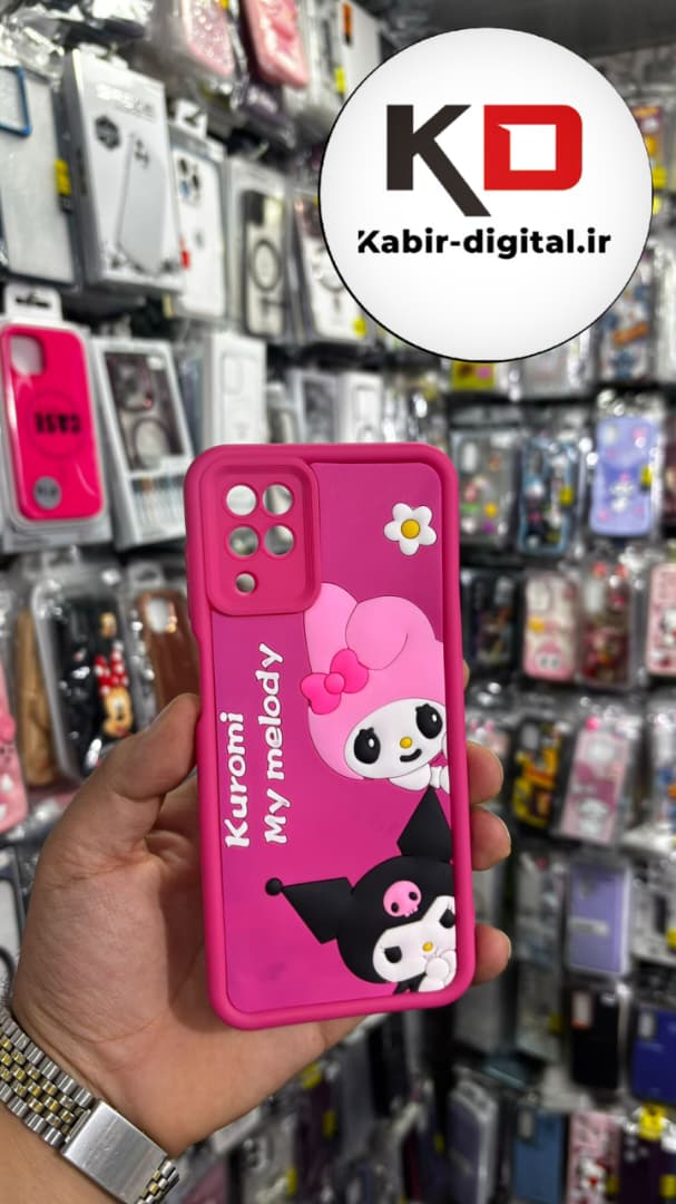 قاب گوشی Galaxy A12/M12 سامسونگ طرح سیلیکونی Solid عروسکی برجسته محافظ لنز دار طرح کرومی صورتی