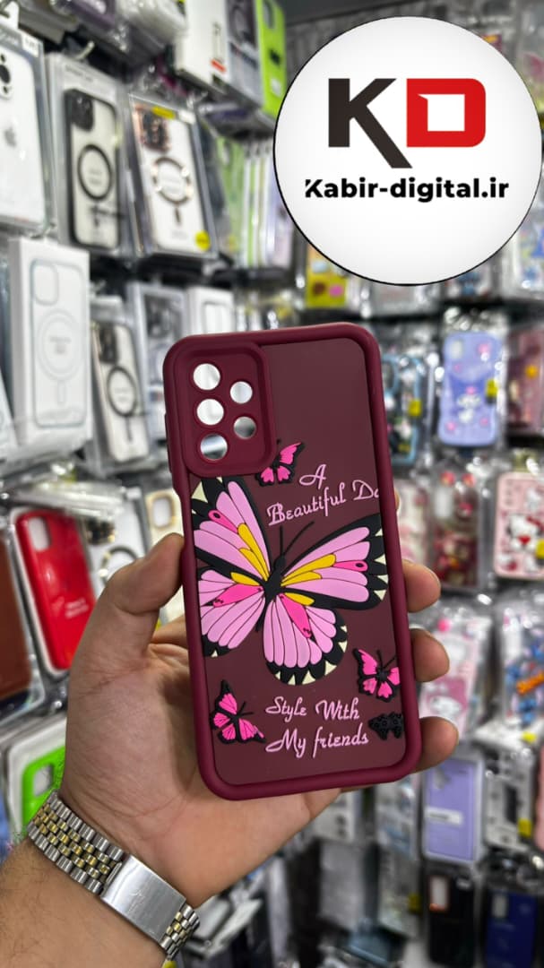 قاب گوشی Galaxy A13/A23 سامسونگ طرح سیلیکونی Solid عروسکی برجسته محافظ لنز دار طرح پروانه آلبالویی