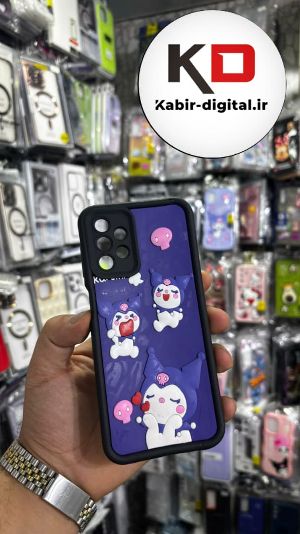قاب گوشی Galaxy A13/A23 سامسونگ طرح سیلیکونی Solid عروسکی برجسته محافظ لنز دار طرح کرومی بنفش مشکی