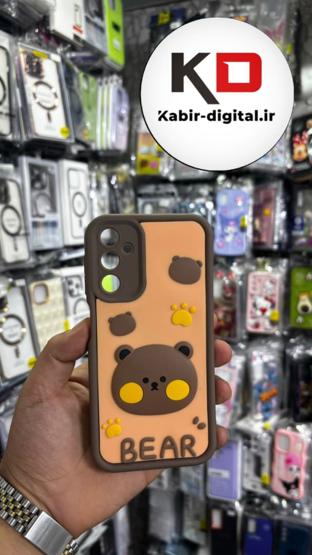 قاب گوشی Galaxy A24 / A25 / A15 سامسونگ طرح سیلیکونی Solid عروسکی برجسته محافظ لنز دار طرح خرس قهوه ایی