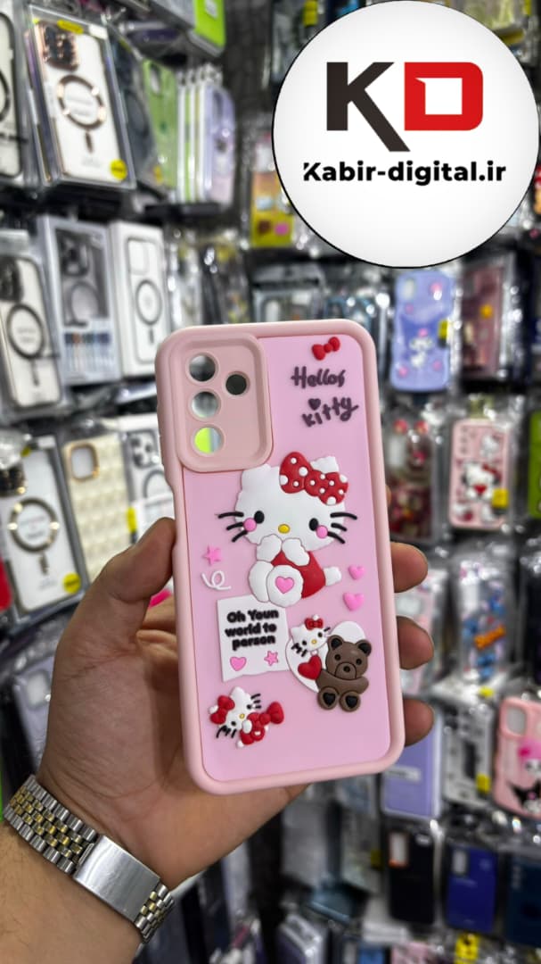 قاب گوشی Galaxy A04s سامسونگ  طرح سیلیکونی Solid عروسکی برجسته محافظ لنز دار طرح هلو کیتی صورتی