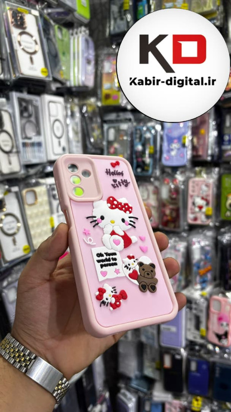 قاب گوشی Galaxy A04s سامسونگ طرح سیلیکونی Solid عروسکی برجسته محافظ لنز دار طرح هلو کیتی صورتی