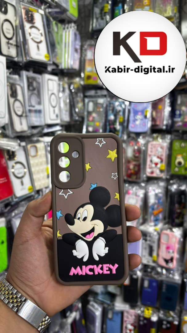 قاب گوشی Galaxy A16 سامسونگ  طرح سیلیکونی Solid عروسکی برجسته محافظ لنز دار طرح میکی موس قهوه ایی