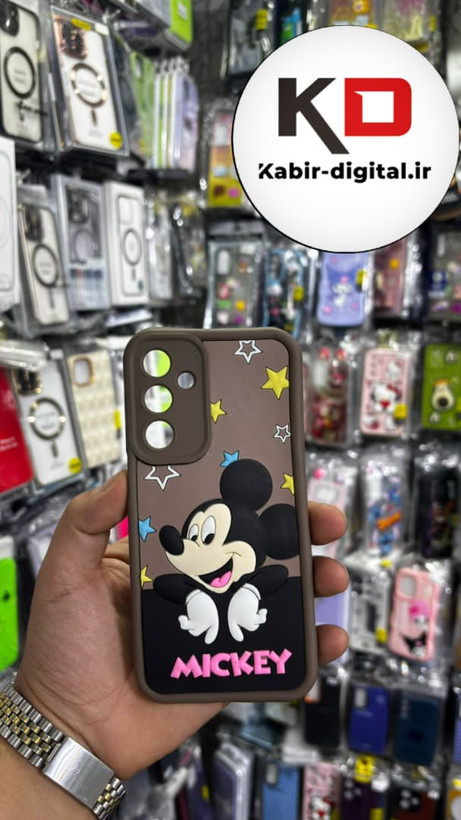 قاب گوشی Galaxy A16 سامسونگ طرح سیلیکونی Solid عروسکی برجسته محافظ لنز دار طرح میکی موس قهوه ایی