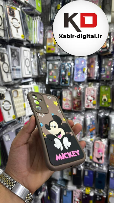 قاب گوشی Galaxy A16 سامسونگ طرح سیلیکونی Solid عروسکی برجسته محافظ لنز دار طرح میکی موس قهوه ایی