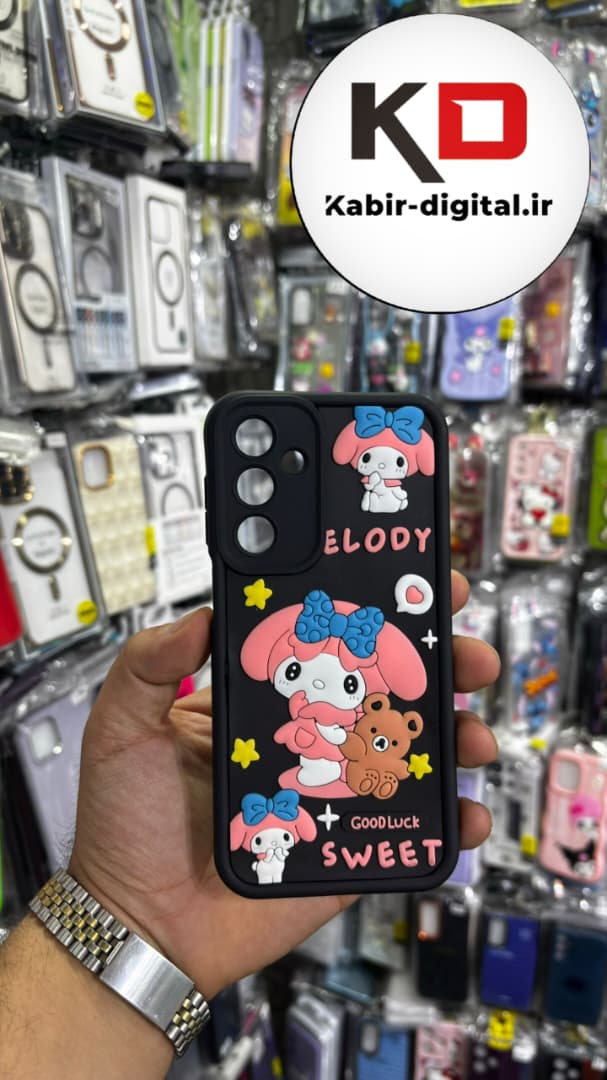 قاب گوشی Galaxy A16 سامسونگ  طرح سیلیکونی Solid عروسکی برجسته محافظ لنز دار طرح ملودی صورتی و مشکی