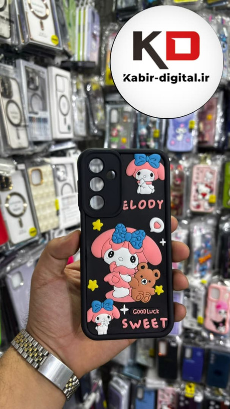 قاب گوشی Galaxy A16 سامسونگ طرح سیلیکونی Solid عروسکی برجسته محافظ لنز دار طرح ملودی صورتی و مشکی
