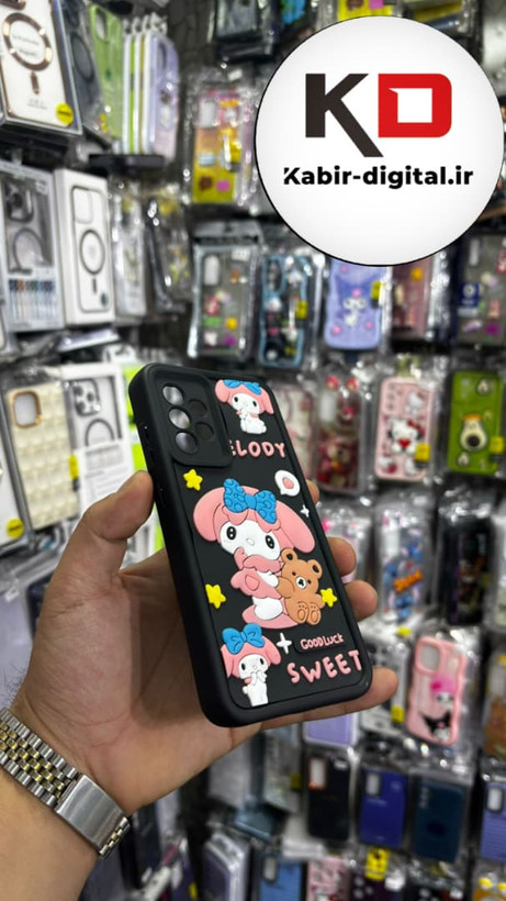 قاب گوشی Galaxy A52 / A52s سامسونگ طرح سیلیکونی Solid عروسکی برجسته محافظ لنز دار طرح ملودی صورتی و مشکی