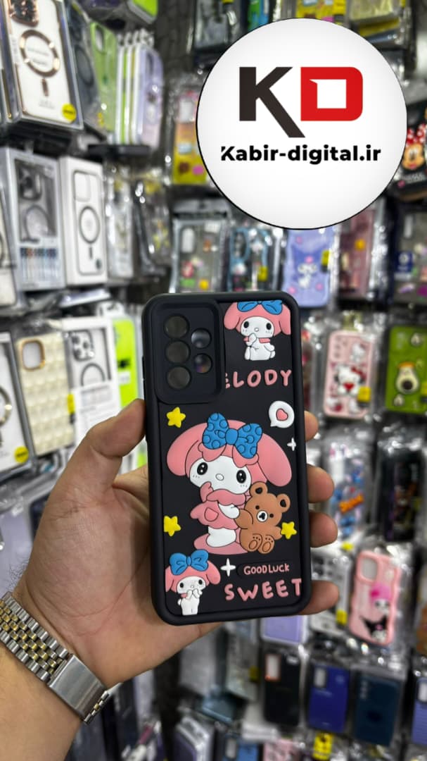 قاب گوشی Galaxy A52 / A52s سامسونگ  طرح سیلیکونی Solid عروسکی برجسته محافظ لنز دار طرح ملودی صورتی و مشکی