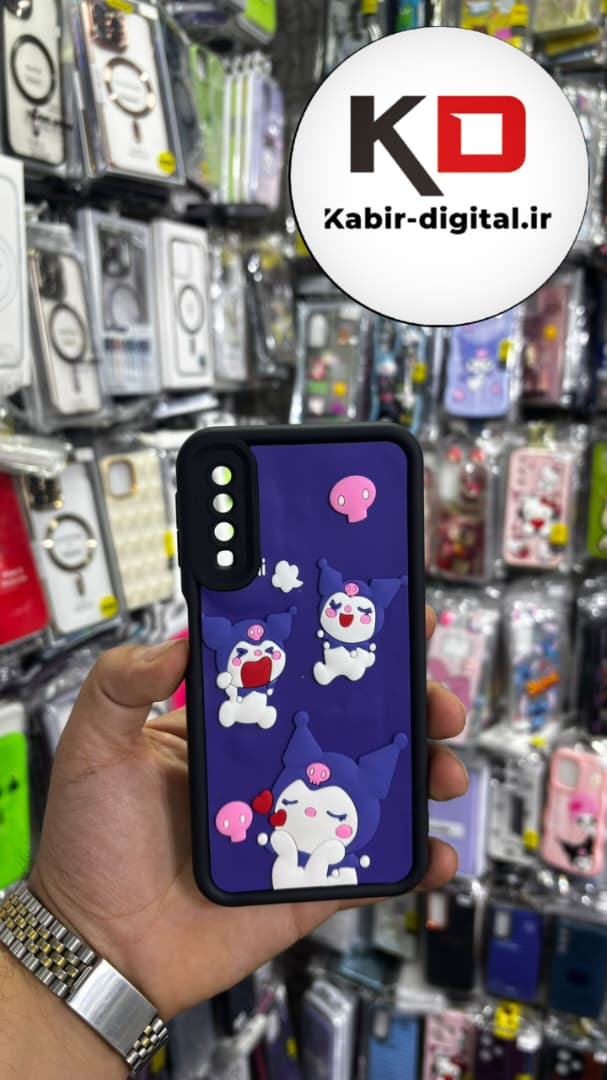 قاب گوشی Galaxy A750 / A7 2018 سامسونگ  طرح سیلیکونی Solid عروسکی برجسته محافظ لنز دار طرح کرومی بنفش و مشکی
