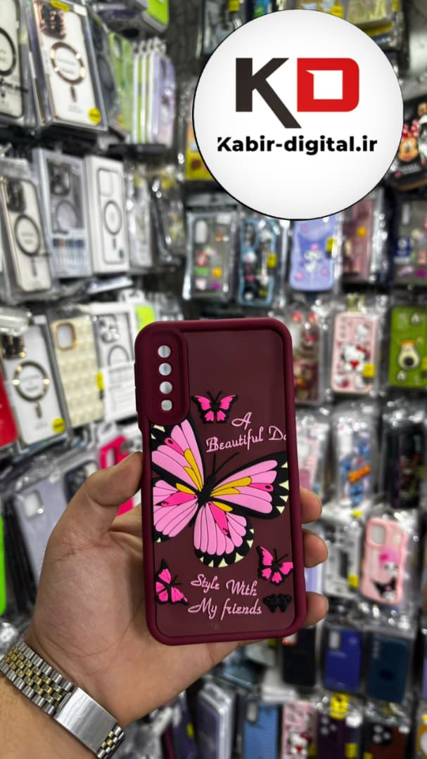 قاب گوشی Galaxy A750 / A7 2018 سامسونگ طرح سیلیکونی Solid عروسکی برجسته محافظ لنز دار طرح پروانه قرمز
