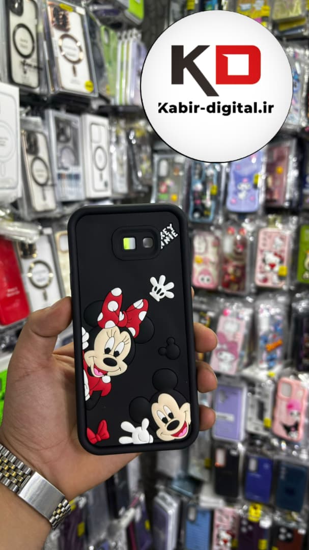 قاب گوشی Galaxy J4 Plus سامسونگ  طرح سیلیکونی Solid عروسکی برجسته محافظ لنز دار طرح میکی موس مشکی