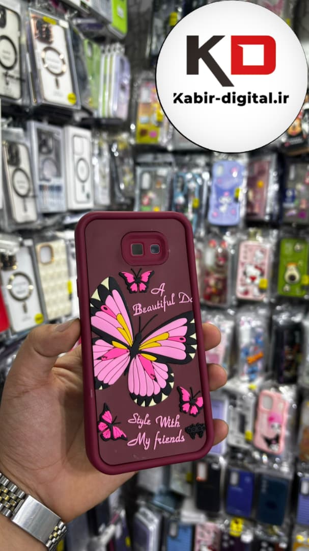 قاب گوشی Galaxy J4 Plus سامسونگ  طرح سیلیکونی Solid عروسکی برجسته محافظ لنز دار طرح پروانه قرمز