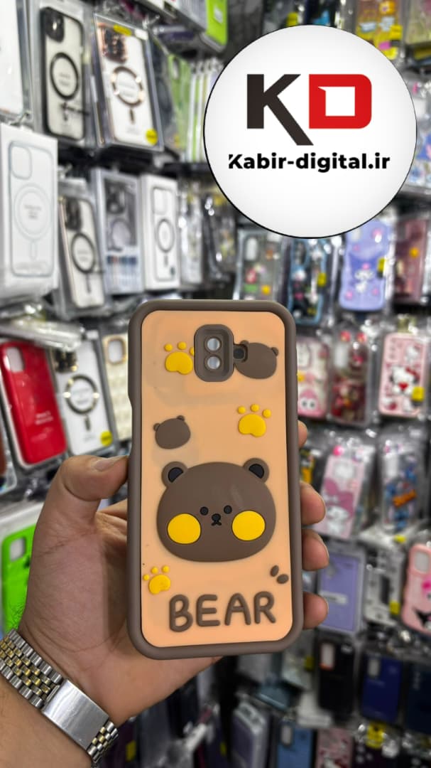 قاب گوشی Galaxy J6 Prime سامسونگ  طرح سیلیکونی Solid عروسکی برجسته محافظ لنز دار طرح خرس قهوه ایی