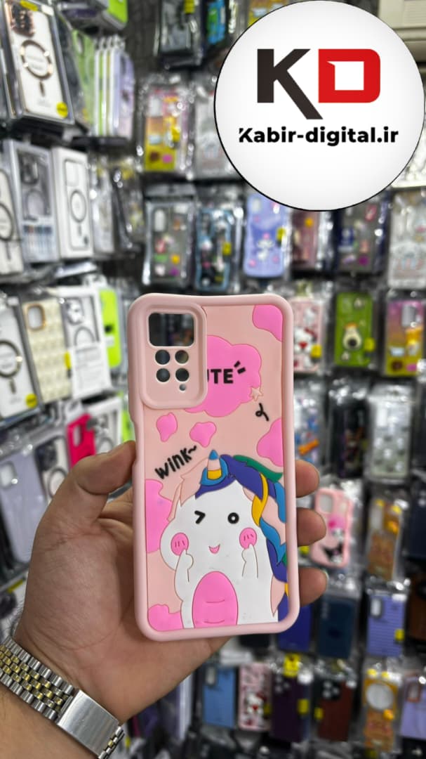 قاب گوشی Redmi Note 11 pro 4G / Redmi Note 12 pro 4G  شیائومی طرح سیلیکونی Solid عروسکی برجسته محافظ لنز دار طرح اسب تک شاخ صورتی