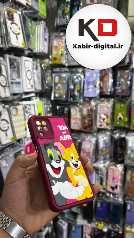 قاب گوشی Galaxy A22 4G / M32 سامسونگ طرح سیلیکونی Solid عروسکی برجسته محافظ لنز دار طرح تام و جری قرمز