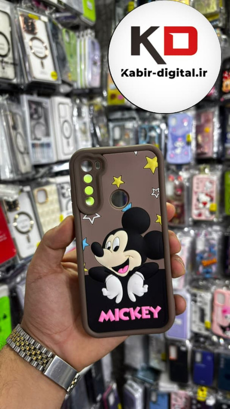 قاب گوشی Note 8 شیائومی طرح سیلیکونی Solid عروسکی برجسته محافظ لنز دار طرح میکی موس قهوه ایی