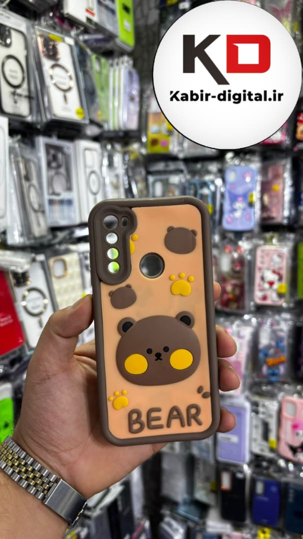 قاب گوشی Note 8 شیائومی طرح سیلیکونی Solid عروسکی برجسته محافظ لنز دار طرح خرس قهوه ایی