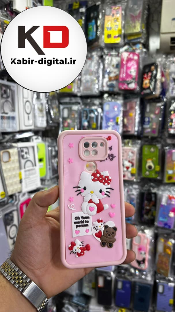 قاب گوشی Note 9 شیائومی طرح سیلیکونی Solid عروسکی برجسته محافظ لنز دار طرح هلوکیتی صورتی