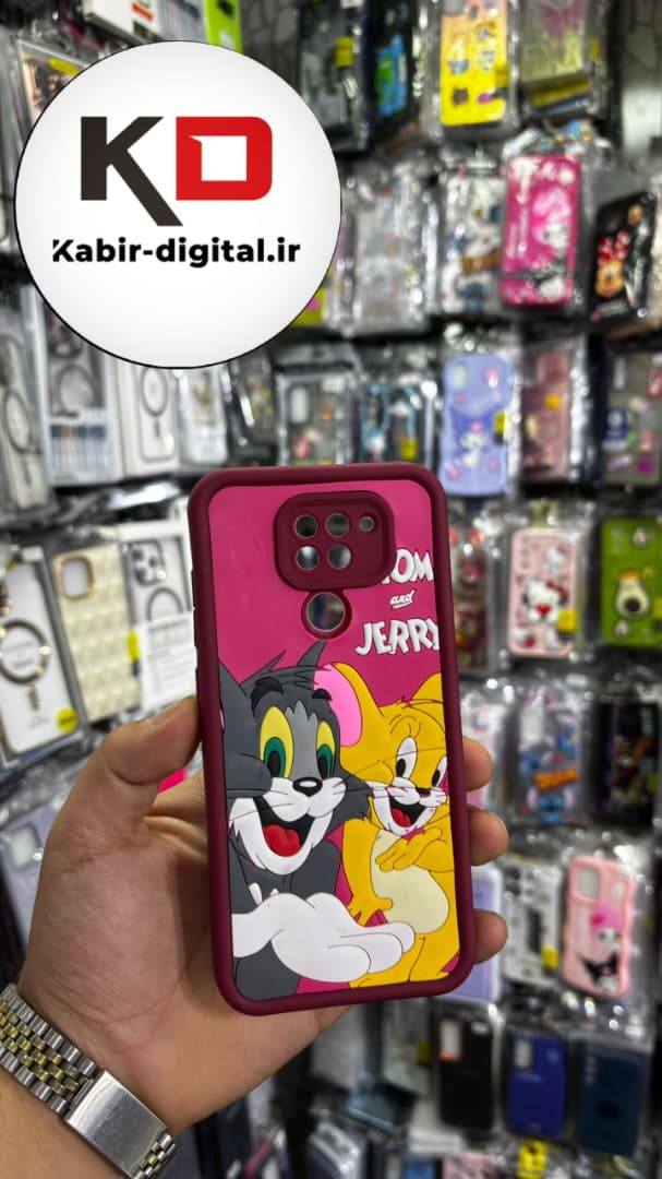قاب گوشی Note 9 شیائومی طرح سیلیکونی Solid عروسکی برجسته محافظ لنز دار طرح تام و جری قرمز