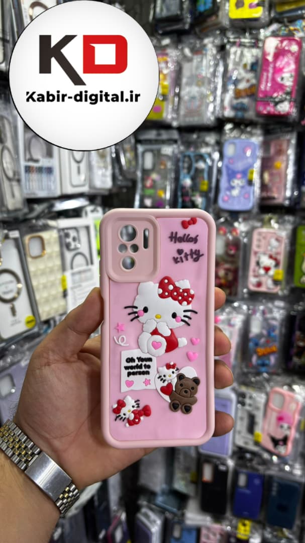 قاب گوشی Note 10/ Note 10s / POCO M5s شیائومی طرح سیلیکونی Solid عروسکی برجسته محافظ لنز دار طرح هلو کیتی صورتی