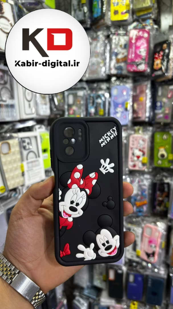 قاب گوشی Note 10/ Note 10s / POCO M5s شیائومی طرح سیلیکونی Solid عروسکی برجسته محافظ لنز دار طرح میکی موس مشکی