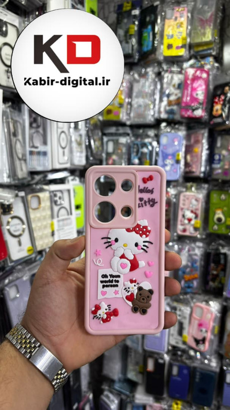قاب گوشی Redmi Note 13 Pro 4G / POCO M6 Pro / Note 14s شیائومی طرح سیلیکونی Solid عروسکی برجسته محافظ لنزدار طرح هلوکیتی صورتی