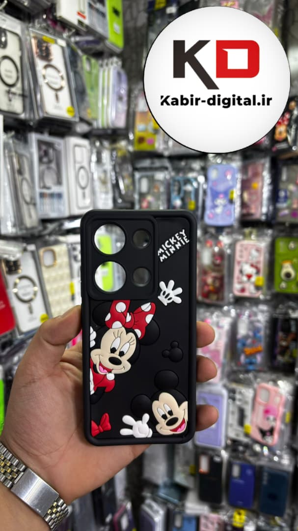 قاب گوشی Redmi Note 13 Pro 4G / POCO M6 Pro / Note 14s  شیائومی طرح سیلیکونی Solid عروسکی برجسته محافظ لنزدار طرح میکی موس مشکی