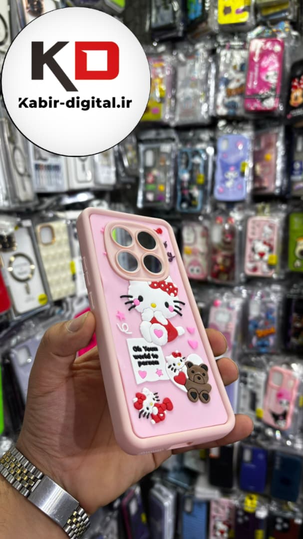قاب گوشی Redmi Note 14 Pro 4G شیائومی طرح سیلیکونی Solid عروسکی برجسته محافظ لنزدار طرح هلوکیتی صورتی