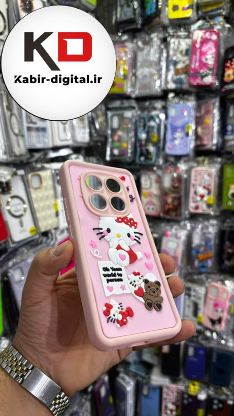 قاب گوشی Redmi Note 14 Pro 4G شیائومی طرح سیلیکونی Solid عروسکی برجسته محافظ لنزدار طرح هلوکیتی صورتی