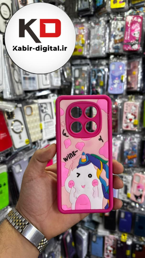 قاب گوشی Redmi Note 14 Pro 4G شیائومی طرح سیلیکونی Solid عروسکی برجسته محافظ لنزدار طرح اسب تک شاخ صورتی