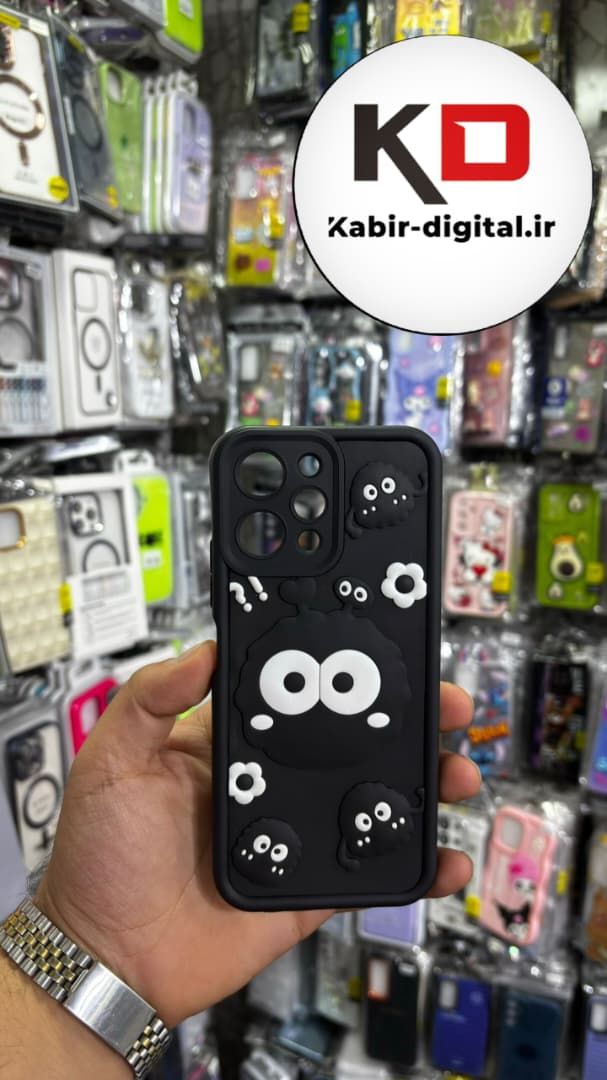 قاب گوشی Redmi 12 شیائومی طرح سیلیکونی Solid عروسکی برجسته محافظ لنزدار طرح عروسکی مشکی