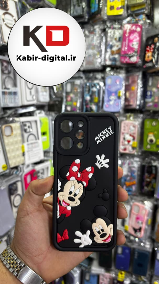 قاب گوشی Redmi 12 شیائومی طرح سیلیکونی Solid عروسکی برجسته محافظ لنزدار طرح میکی موس مشکی
