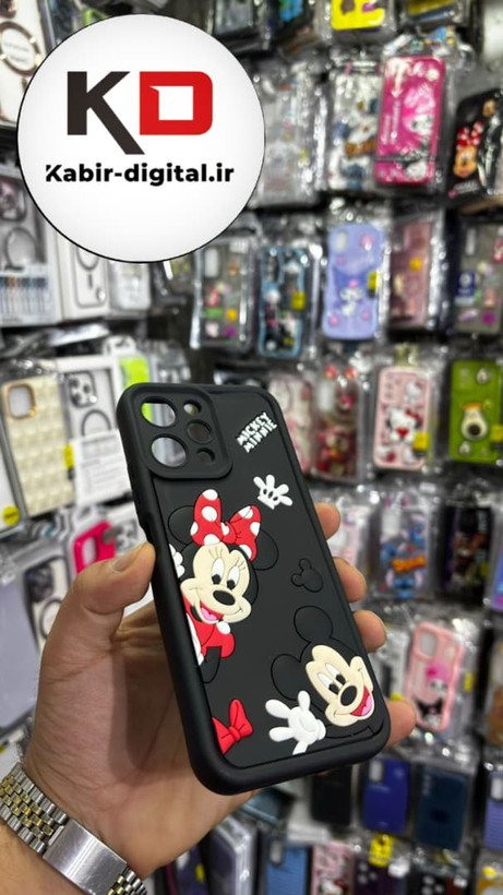 قاب گوشی Redmi 12 شیائومی طرح سیلیکونی Solid عروسکی برجسته محافظ لنزدار طرح میکی موس مشکی