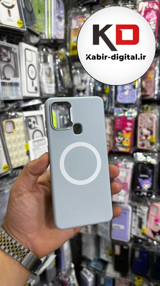 قاب گوشی Galaxy A21s سامسونگ لدر دیزاین SOFT Lether Design سیلیکونی طرح مگ سیف آبی کبریتی