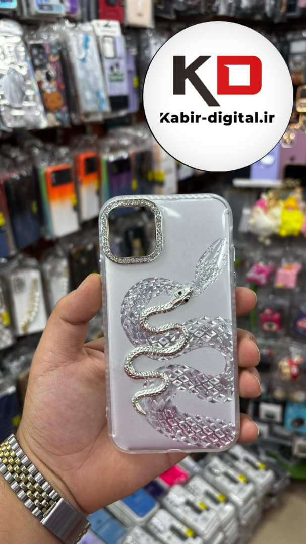 قاب گوشی iPhone 11  آیفون اورجینال فانتزی سخت لنز کرومی نگین دار ایربگ دار طرح مار