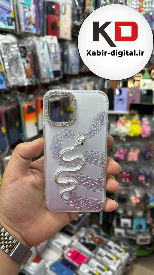قاب گوشی iPhone 11 Pro آیفون اورجینال فانتزی سخت لنز کرومی نگین دار ایربگ دار طرح مار