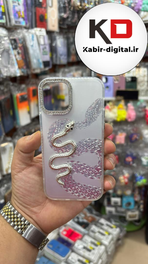 قاب گوشی iPhone 12 Pro / 12 آیفون اورجینال فانتزی سخت لنز کرومی نگین دار ایربگ دار طرح مار