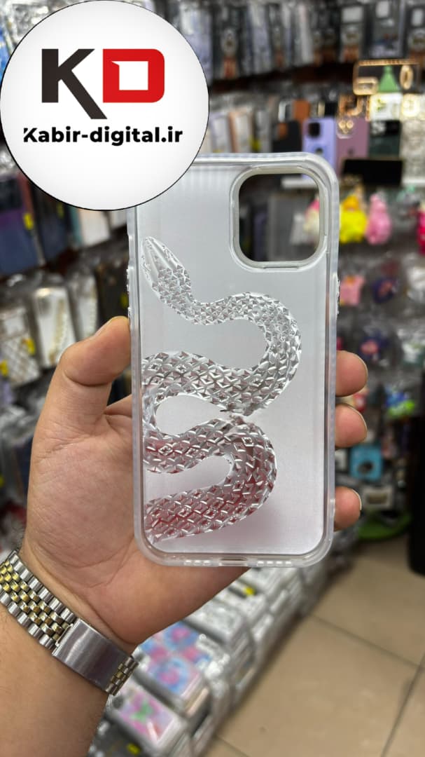 قاب گوشی iPhone 12 Pro Max آیفون اورجینال فانتزی سخت لنز کرومی نگین دار ایربگ دار طرح مار