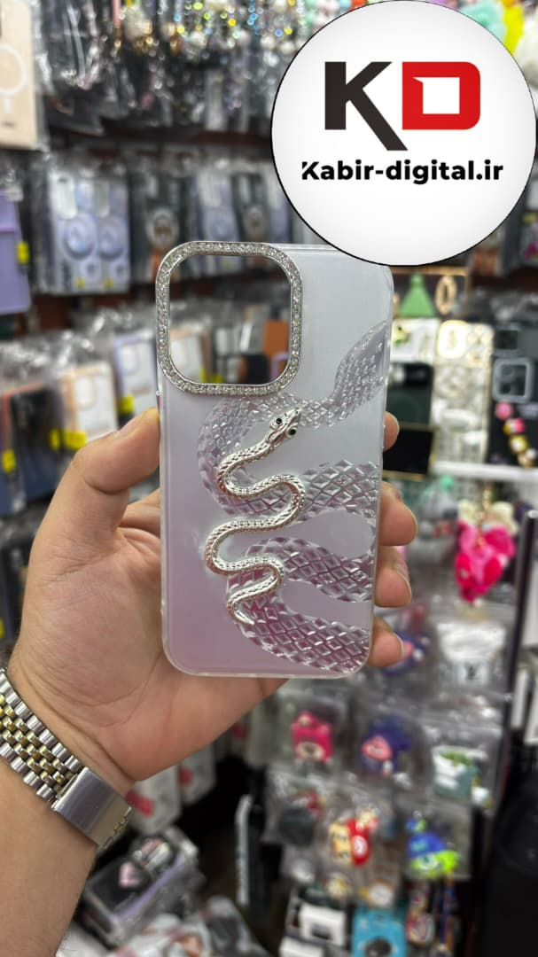 قاب گوشی iPhone 13 Pro آیفون اورجینال فانتزی سخت لنز کرومی نگین دار ایربگ دار طرح مار