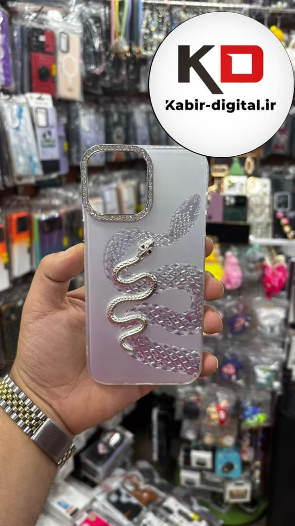 قاب گوشی iPhone 13 Pro Max آیفون اورجینال فانتزی سخت لنز کرومی نگین دار ایربگ دار طرح مار