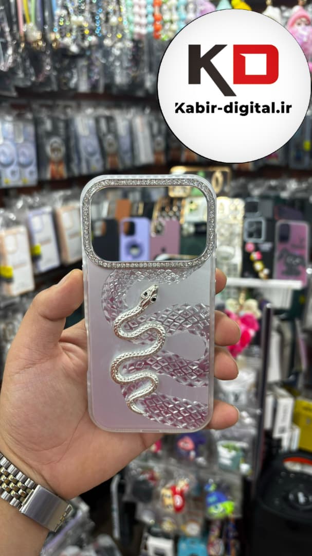 قاب گوشی iPhone 17 Pro آیفون اورجینال فانتزی سخت لنز کرومی نگین دار ایربگ دار طرح مار