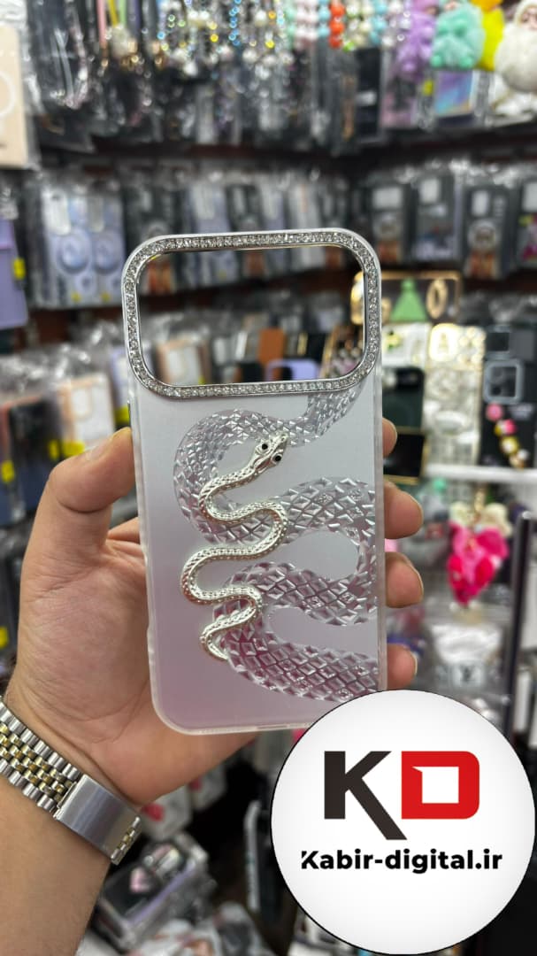 قاب گوشی iPhone 17 Pro Max آیفون اورجینال فانتزی سخت لنز کرومی نگین دار ایربگ دار طرح مار