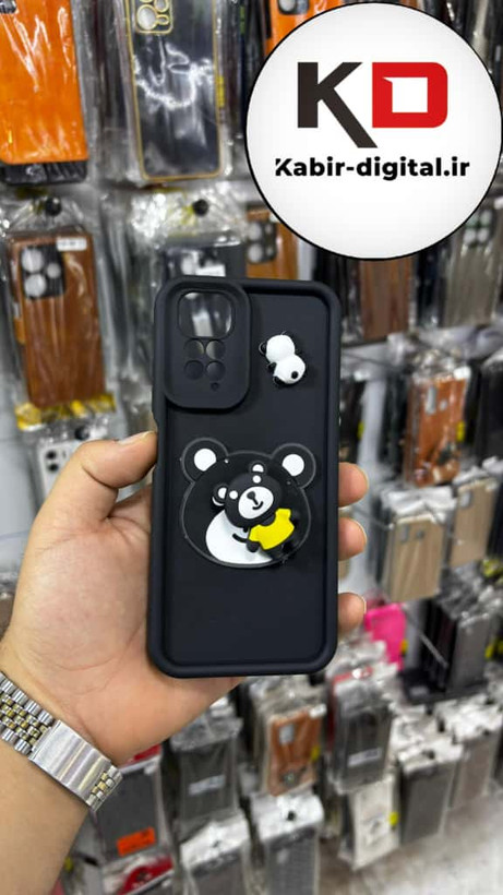 قاب گوشی Note 11/ Note 11s / شیائومی طرح سیلیکونی Solid عروسکی برجسته محافظ لنز دار طرح خرس مشکی