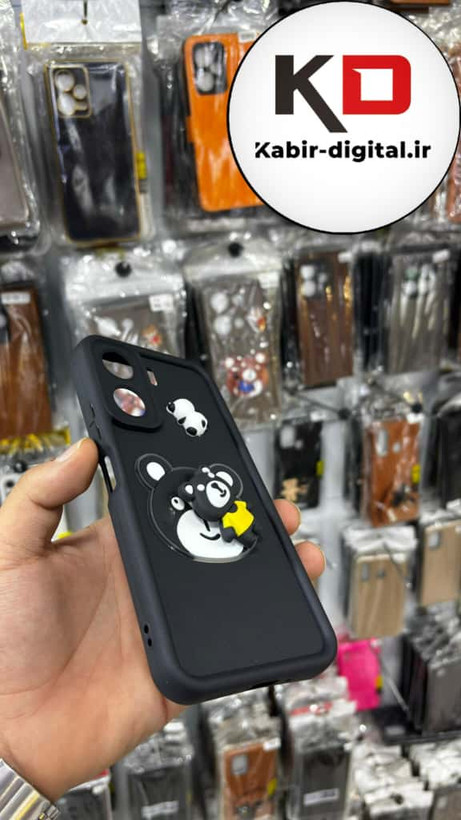 قاب گوشی POCO C65 / Redmi 13c شیائومی طرح سیلیکونی Solid عروسکی برجسته محافظ لنز دار طرح خرس مشکی