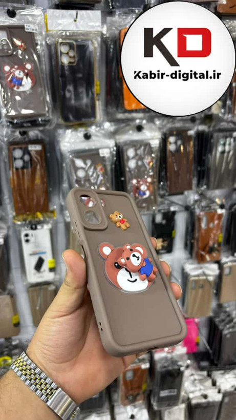 قاب گوشی POCO C65 / Redmi 13c شیائومی طرح سیلیکونی Solid عروسکی برجسته محافظ لنز دار طرح خرس قهوه ایی