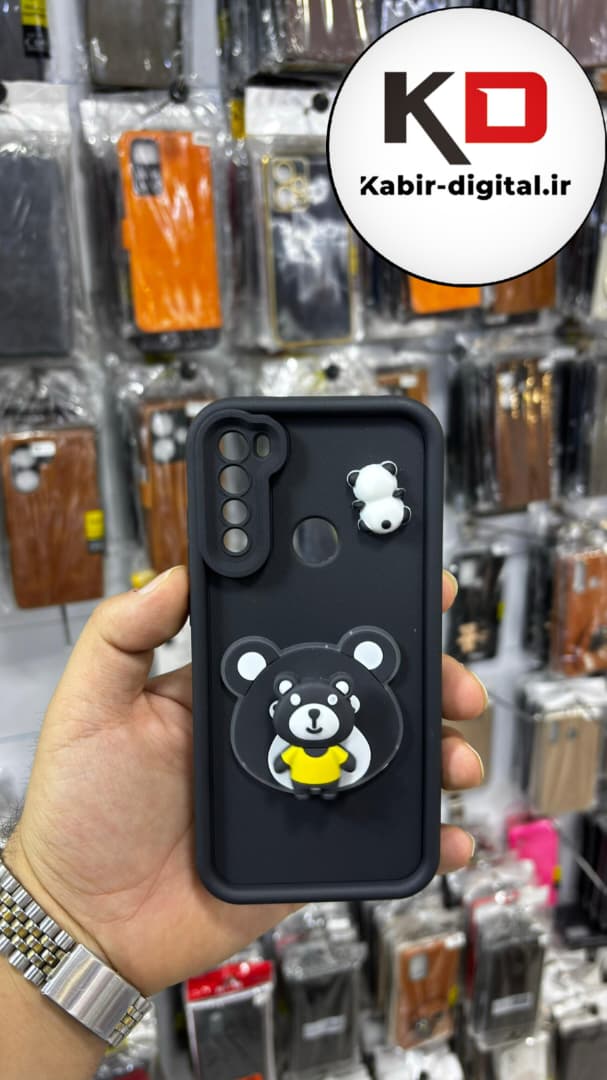 قاب گوشی Note 8 شیائومی طرح سیلیکونی Solid عروسکی برجسته محافظ لنز دار طرح خرس مشکی